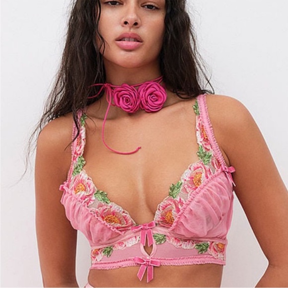 NWT!For Love & Lemons Needle Point Roses Bustier Pink Size Small
